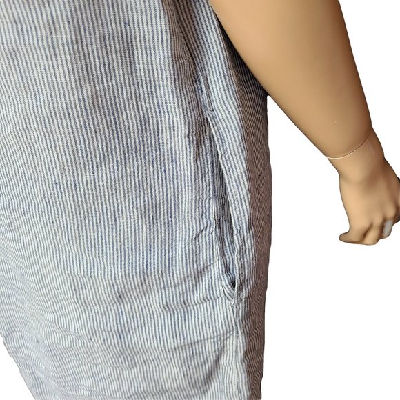 TAHARI Blue & White Linen Pinstripe Dress M - Picture 4 of 6